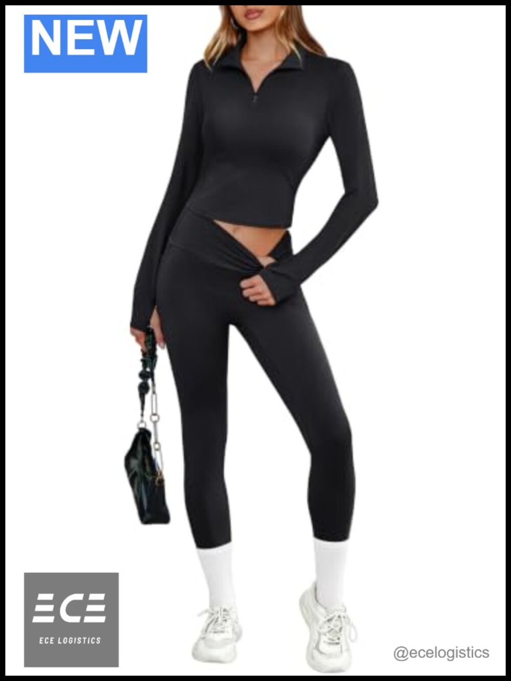 Alaroo 2 Piece Workout Set 1/4 Zip Crop Top High Waist Leggings